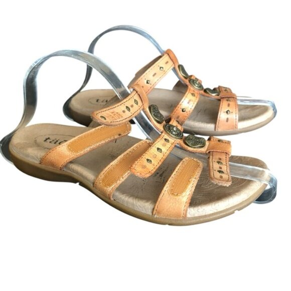 Taos Prize Leather Sandals Women’s Size 6 Tan 3 Strap Comfort - Picture 7 of 13